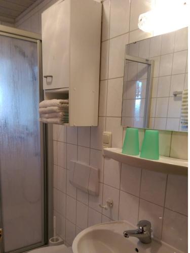 a bathroom with a sink and a mirror at Appartementhaus Elisabeth Winklhofer in Bad Füssing