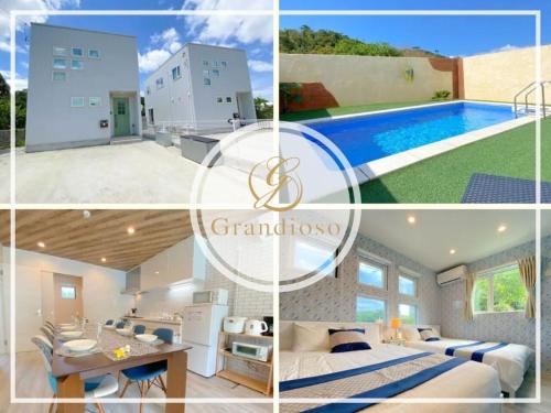 a collage of photos of a house with a pool at グランディオーソ沖縄プールヴィラ恩納6 in Onna