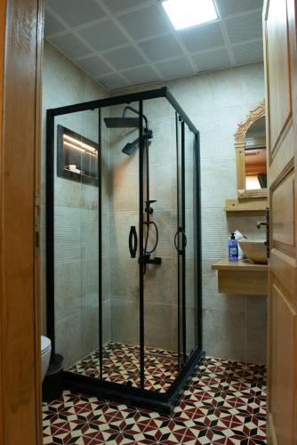 a shower with a glass door in a bathroom at İstanbul Eagle's Nest Boutique Hotel in Istanbul