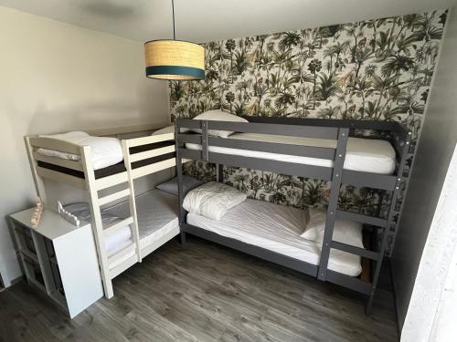 Cette chambre comprend 2 lits superposés et un mur. dans l'établissement Villa Veillon 10 voyageurs, à Talmont-Saint-Hilaire