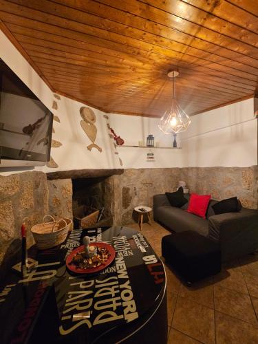 a living room with a couch and a table at Tropical Dream Farm in Vouzela
