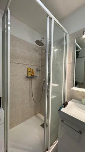 une salle de bain avec une douche et un lavabo et une douche dans l'établissement Nice Proche Mer, à Nice
