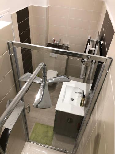 une salle de bain avec un lavabo et des toilettes dans l'établissement Best View Appartement Béziers, à Béziers
