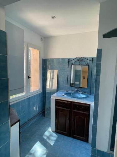une salle de bain avec un lavabo et un miroir dans l'établissement Maison Provençale, à Solliès-Pont