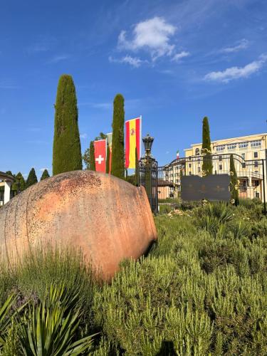 a large rusty object sitting in a field of grass at AMAO Brown - City Center - 85 m2 - King-Size Bed - Private Parking - Storchenturm - bis 10 Pers 2Whg in Lahr