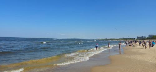 a group of people walking on the beach at MariSol in Świnoujście