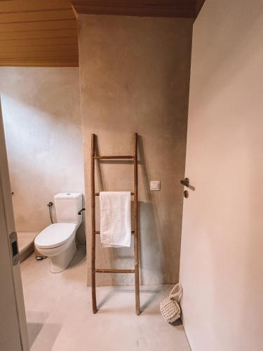 a bathroom with a toilet and a towel rack at Terra del Nonno in Drymon