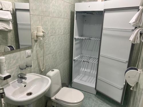 a small bathroom with a toilet and a sink at Alutaguse Tervisespordikeskuse Päikesemaja in Vasavere