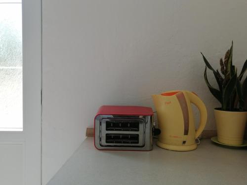 a toaster oven sitting on a counter next to a mug at Apartments Željka-Dobrota in Kotor