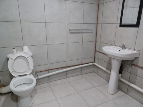 a bathroom with a toilet and a sink at De Bliss Lodge in Johannesburg
