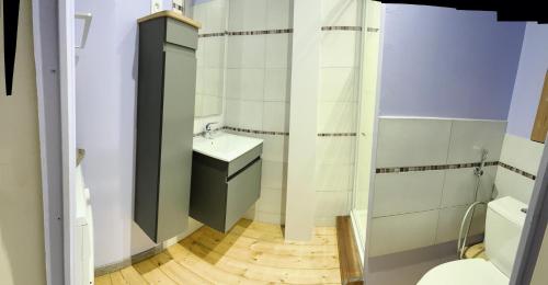 une petite salle de bain avec un lavabo et des toilettes dans l'établissement Casa, à Sète