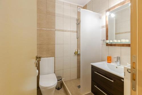 ein Badezimmer mit Toilette und Waschbecken in der Unterkunft Cozy cottage in Áyios Dhimítrios