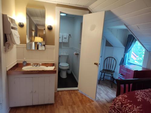 ein Bad mit einem Waschbecken und einem WC in einem Zimmer in der Unterkunft Doveberry Inn in West Dover
