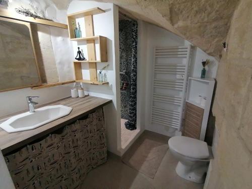 une salle de bain avec un lavabo et des toilettes dans l'établissement Studio de charme au cœur d'Arles, à Arles
