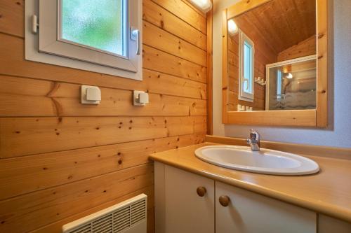 a bathroom with a sink and a mirror at Chalet 5 personnes 302 in Mens