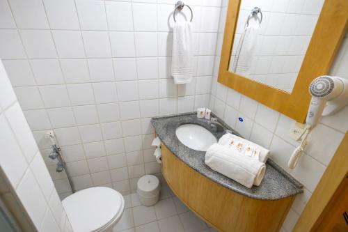 y baño con lavabo, aseo y espejo. en Sables Hotel Guarulhos en Guarulhos