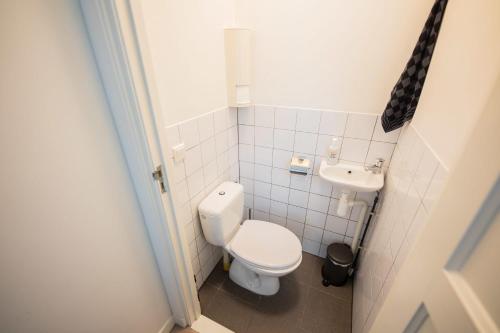 een kleine badkamer met een toilet en een wastafel bij Amazing 50m2 Two-Bedroom Apartment (TS-307-A) in Eindhoven