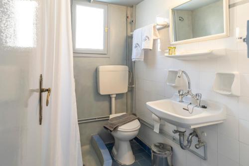 a bathroom with a toilet and a sink at Akroyiali - Guesthouse in Gerolimenas