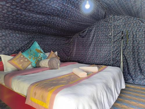 uma cama grande num quarto com dossel em Tyakshi Summer Camp em Turtok
