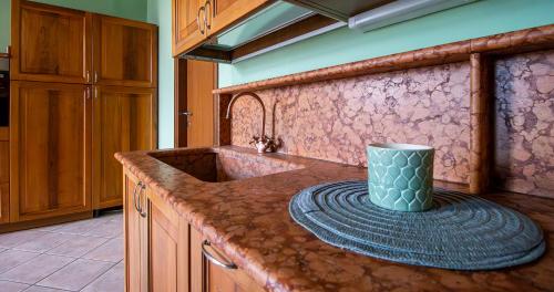 a kitchen with a counter with a vase on it at BOSSEMA 8 Home in Calmasino