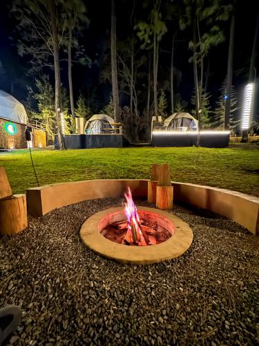 a fire pit in a park at night at Luahara Glamping Tapalpa - Domo Natural Experience in Tapalpa