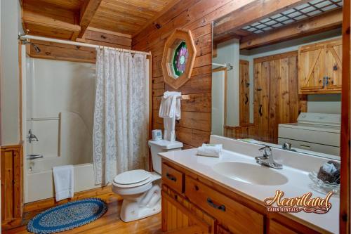 a bathroom with a sink and a toilet and a shower at Southern Comfort in Sevierville