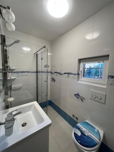 a bathroom with a sink and a toilet and a shower at Viola Istra Guest House in Štinjan