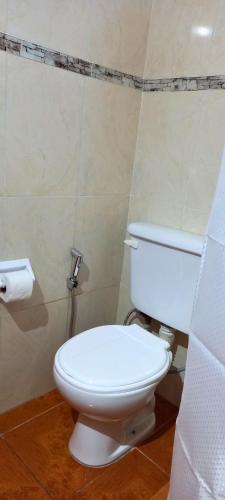 a bathroom with a white toilet in a room at Departamentos La Perón in Villa Mercedes
