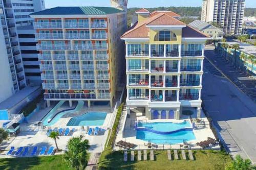 an aerial view of a resort with a swimming pool at Bali Bay Resort in Myrtle Beach