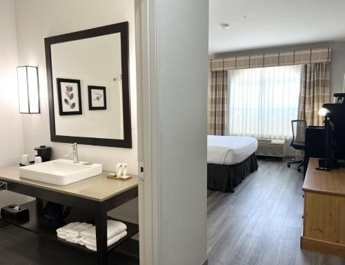 a bathroom with a sink and a bed in a room at Country Inn & Suites by Radisson, Tucson Airport, AZ in Tucson