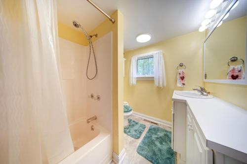 a bathroom with a tub and a sink and a shower at Lakefront Mayville Cottage with Dock and Grill! in Mayville