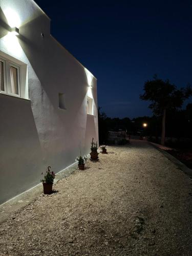a white building with potted plants on the side of it at Casa Daniel in Selva di Fasano