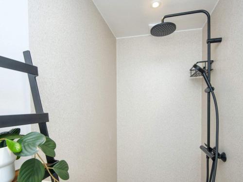 a shower in the corner of a room with a plant at 6 person holiday home in Bjert-By Traum in Binderup Strand
