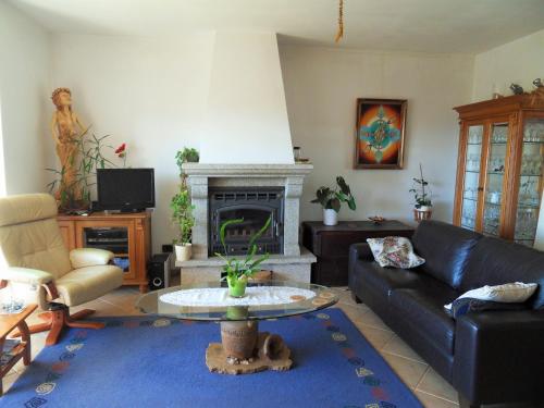 a living room with a couch and a fireplace at Retiro Terrasol in Tó