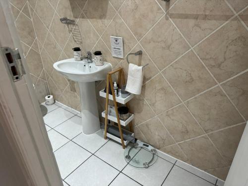 a bathroom with a sink and a shower at The Silhouette in Paarl