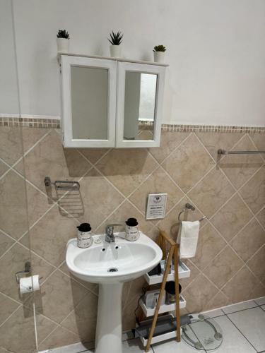 a bathroom with a sink and a mirror at The Silhouette in Paarl