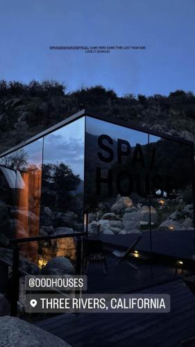 a large glass building with the words spa honors three rivers and california at Paradise Ranch Inn - Abundance Tent in Three Rivers