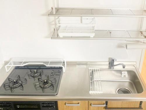 a kitchen with a stove and a sink at シャトーひらぎし in Sapporo