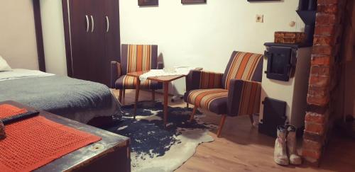 a bedroom with a bed and a table and chairs at Vila Lena in Međuvršje