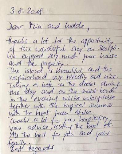 a letter to my mom thanking me for helping her cope at Vaxholm Skarpö archipelago island living with car access in Vaxholm