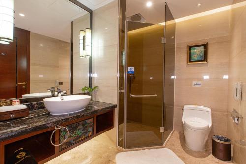 a bathroom with a toilet and a sink and a shower at Wyndham Grand Plaza Royale Chenzhou in Chenzhou