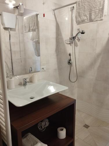 a bathroom with a sink and a shower at L'Arco Antico in Casalbuono
