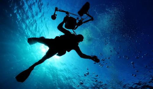 a person swimming in the water with a scuba diver at Maremma 1851 in Follonica
