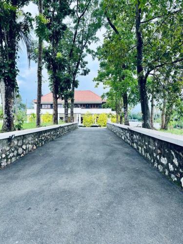 a road with trees and a building in the background at Haven Stay Manor in Kotamangalam