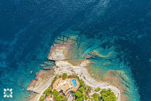 una vista aérea de una playa y el océano en Villa Diana by Abahana Villas, en Cap Blanc