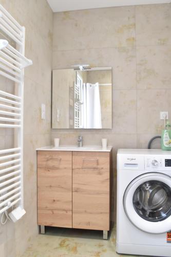 a bathroom with a washing machine and a sink at Maisons Phoenix in Saint-Jean-de-Monts