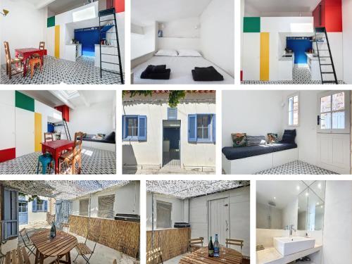 un collage de photos d'une chambre dans l'établissement Cabanon de Pêcheur - Vallon des Auffes - Les Frères de la Loc', à Marseille