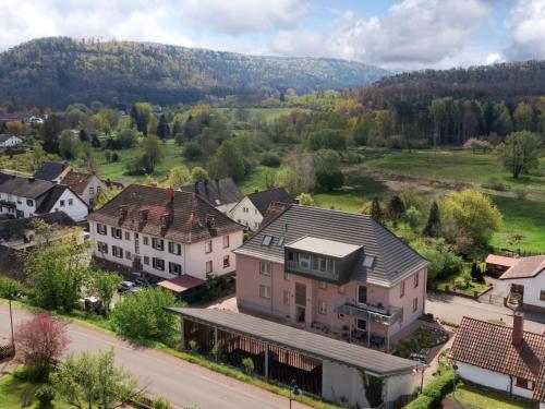 an aerial view of a town with houses and a mountain at Apartment Altes Zollhaus-3 by Interhome in Fischbach bei Dahn