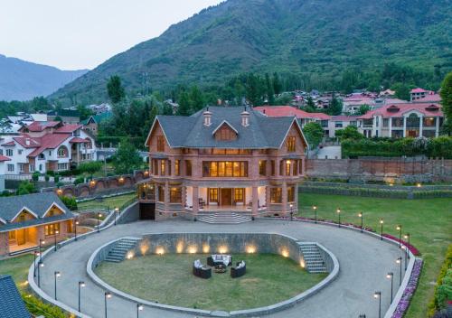 an aerial view of a large house at Lohono Stays Villa Noor in Srinagar