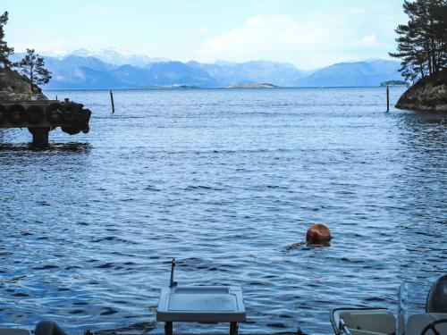 a person swimming in a body of water at Holiday Home Gule huset by Interhome in Bruntveit